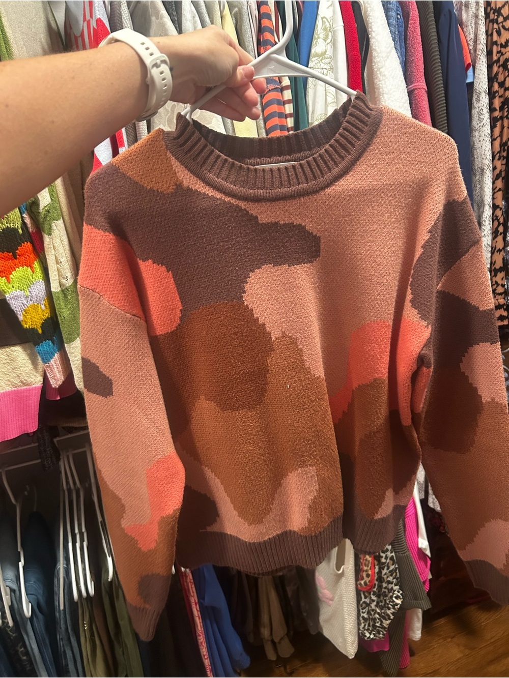 THML Brown & Pink Abstract Crewneck Sweater